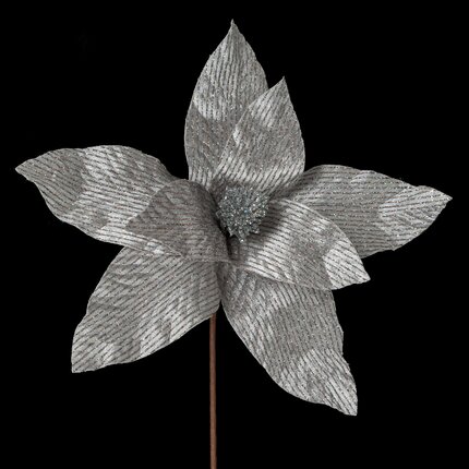 Świąteczny kwiat dekoracyjny z tkaniny w paseczki ∅ 30 cm srebrny