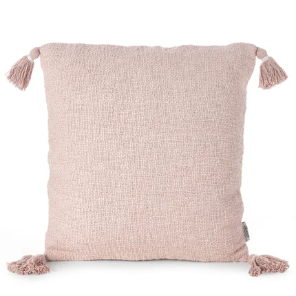 Poszewka KIMI w stylu boho z bawełnianej tkaniny o strukturalnym splocie z chwostami na rogach Poszewka KIMI w stylu boho z bawełnianej tkaniny o strukturalnym splocie z chwostami na rogach - 45 x 45 cm
