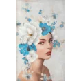 Obraz ROMANCE 3 portret kobiety w nakryciu głowy z kwiatów ręcznie malowany na płótnie w ramie - 60 x 100 cm - niebieski 1