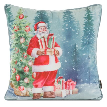 Poszewka świąteczna z welwetu zdobiona uroczym motywem świątecznym 45 x 45 cm czerwony,zielony