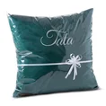 Kompozycja prezentowa - poduszka z haftem TATA - 40 x 40 x 5 cm - butelkowy zielony 1