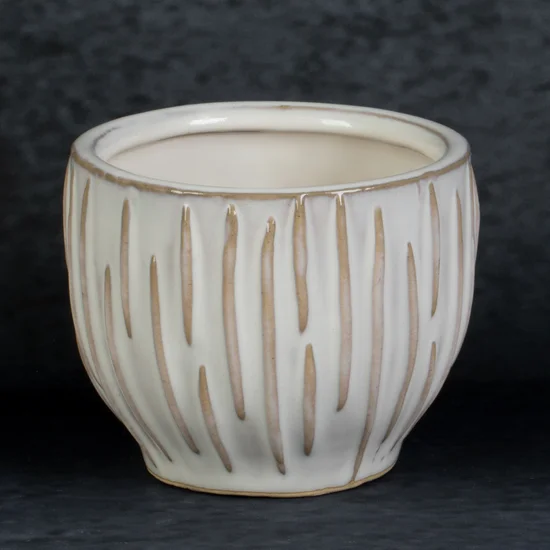 Osłonka ceramiczna na donicę ABA z nieregularnym wzorem - ∅ 10 x 8 cm - kremowy