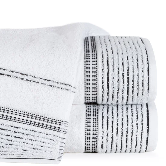 ELLA LINE ręcznik bawełniany TAYLOR z ozdobnym stebnowaniem i bordiurą w paseczki - 50 x 90 cm - biały