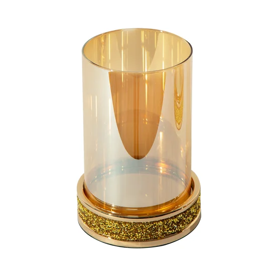 Świecznik dekoracyjny SUZIE z metalu ze szklanym kloszem dekorowany kryształkami złocisty - ∅ 14 x 20 cm - złoty