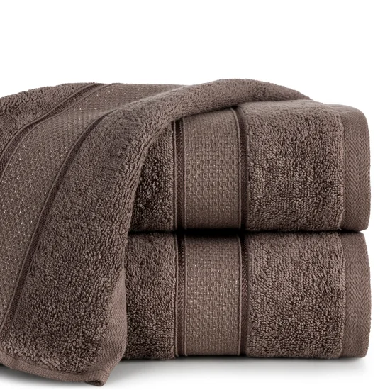 Ręcznik LIANA z bawełny z żakardową bordiurą przetykaną złocistą nitką - 30 x 50 cm - jasnobrązowy