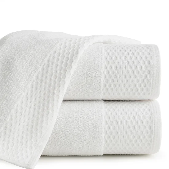 Ręcznik ANELA z ozdobną bordiurą przetykaną błyszczącą nicią - 50 x 90 cm - biały