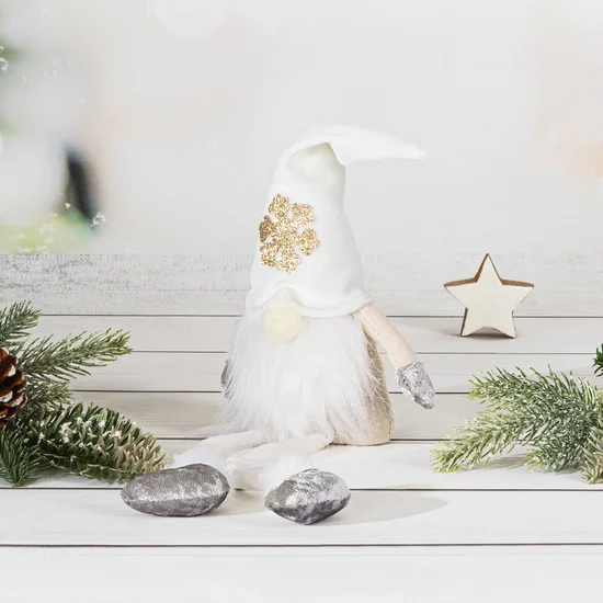 Figurka świąteczna SKRZAT w zimowym stroju z miękkich tkanin - 9 x 5 x 37 cm - biały