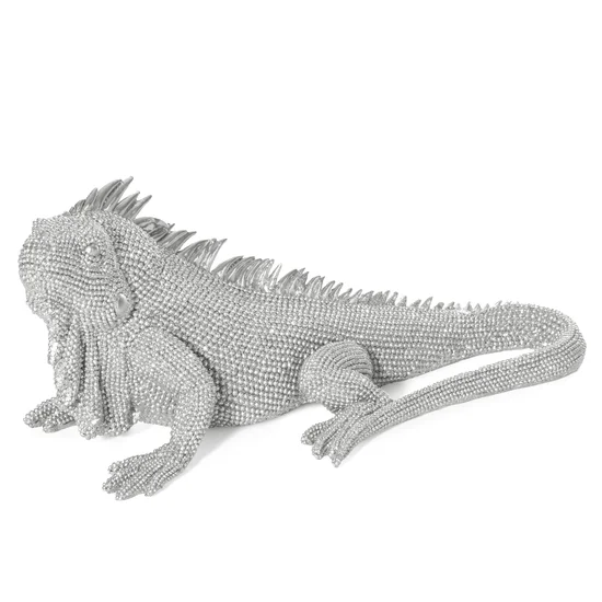 IGUANA- figurka dekoracyjna ELDO 1 o drobnym strukturalnym wzorze - 31 x 15 x 12 cm - srebrny