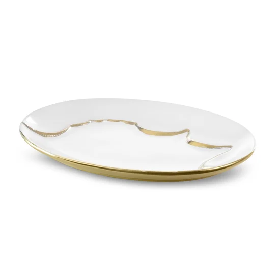 Misa ceramiczna EBRU biało-złota - 25 x 17 x 2 cm - biały