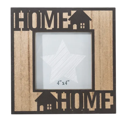 Ramka dekoracyjna z napisem HOME drewno i metal Ramka dekoracyjna z napisem HOME drewno i metal - 17 x 2 x 17 cm