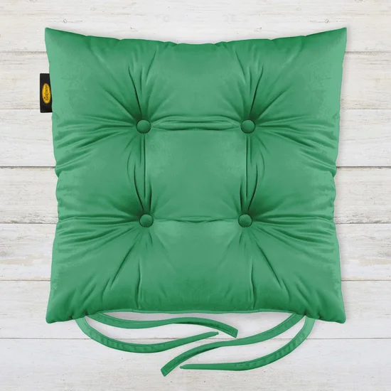 Dwustronna welwetowa poduszka siedziskowa na krzesło z czterema pikowaniami, gramatura 300 g/m2 - 40 x 40 x 8 cm - zielony