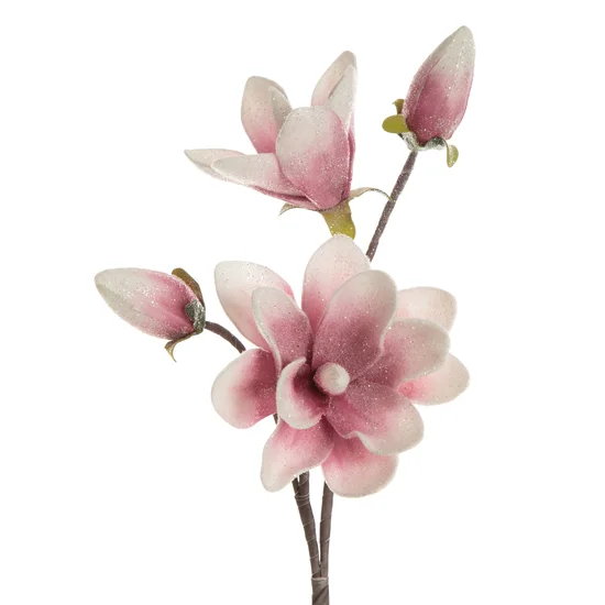 MAGNOLIA kwiat sztuczny dekoracyjny oprószony brokatem - ∅ 17 x 59 cm - różowy