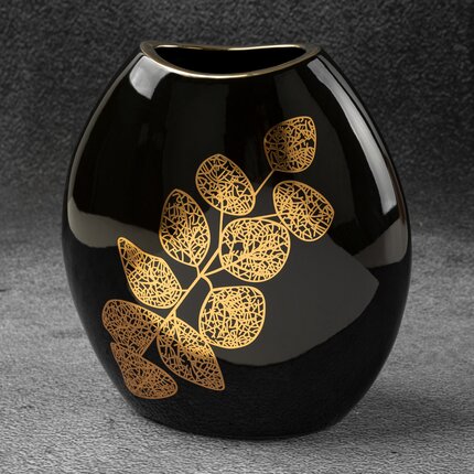 Фото - Статуетка / свічник Wazon ceramiczny z nadrukiem ażurowej złotej gałązki 22 x 12 x 25 cm czarn