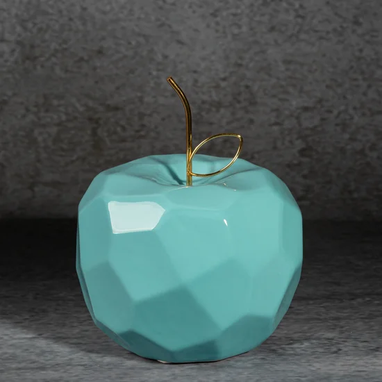 Figurka ceramiczna APEL - jabłko o geometrycznych kształtach - 13 x 13 x 10 cm - niebieski