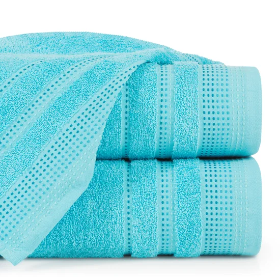 Ręcznik POLA z żakardową bordiurą zdobioną stebnowaniem - 50 x 90 cm - niebieski