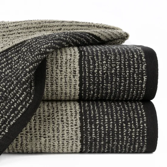 Ręcznik LEON z żakardowym wzorem w paski - 30 x 50 cm - czarny