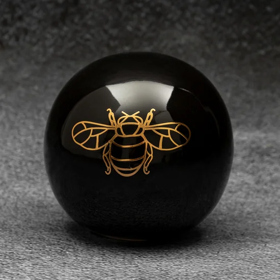 Kula ceramiczna z nadrukiem złotej pszczoły - ∅ 9 x 9 cm - czarny