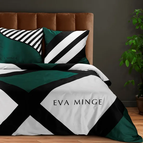 EVA MINGE Komplet pościeli EVA 07 z najwyższej jakości makosatyny bawełnianej z designerskim nadrukiem geometrycznym - 160 x 200 cm - czarny