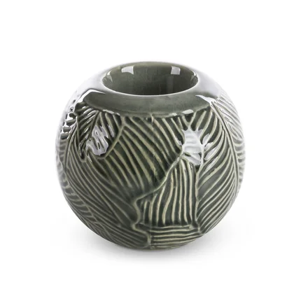 Świecznik ceramiczny DARA z wytłaczanym wzorem liści Świecznik ceramiczny DARA z wytłaczanym wzorem liści - ∅ 10 x 9 cm