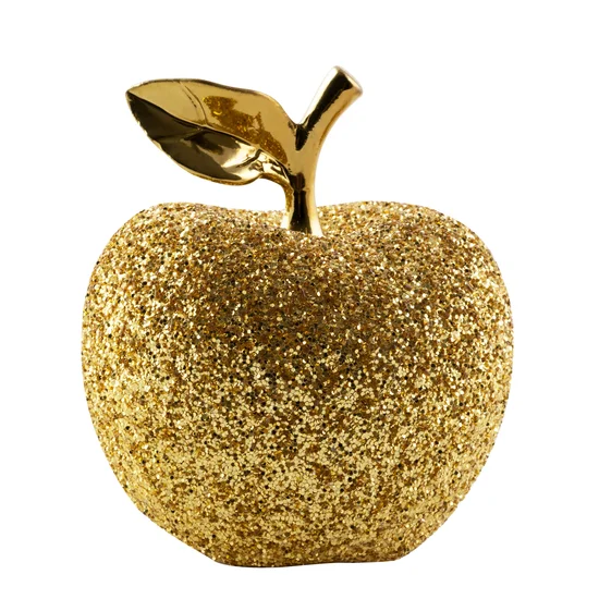 Jabłko- figurka ceramiczna dekorowana brokatem w stylu glamour, kolor złoty - ∅ 12 x 13 cm - złoty