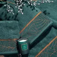 LIMITED COLLECTION ręcznik LILI 2 z  miękkiej bawełny z welwetową bordiurą z wzorem liści GŁĘBIA ZIELENI - 50 x 90 cm - ciemnoturkusowy 5