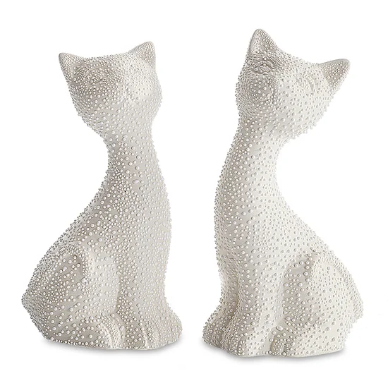 Koty figurki ceramiczne RISO z efektem rosy - 9 x 7 x 18 cm - kremowy