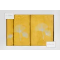 Komplet zawierający 3 szt ręczników BILOBA zdobionych haftem z modnym motywem liści miłorzębu - 56 x 36 x 7 cm - musztardowy 2