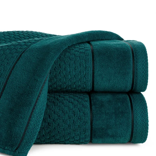 Ręcznik FRIDA bawełniany o strukturze krateczki z szeroką welurową bordiurą - 30 x 50 cm - turkusowy