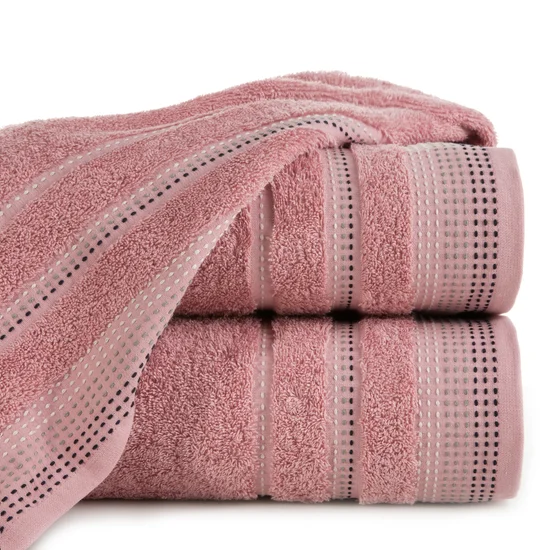 Ręcznik POLA z żakardową bordiurą zdobioną stebnowaniem - 50 x 90 cm - pudrowy