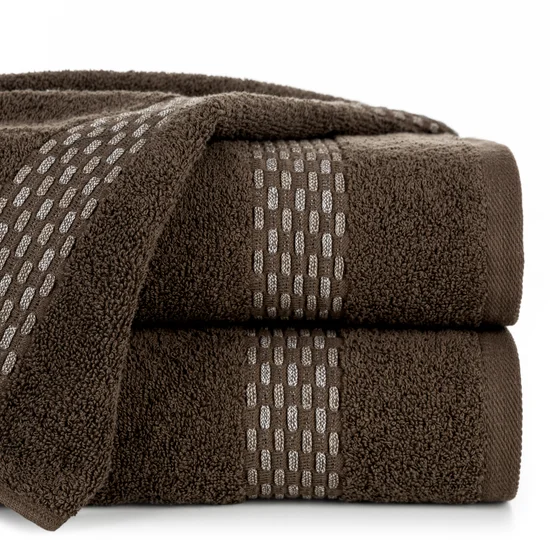 Ręcznik RIVA chłonny i wytrzymały z przeplataną bordiurą - 70 x 140 cm - brązowy
