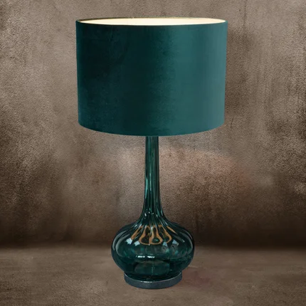 Lampa stołowa SAMI na podstawie ze szkła z abażurem z lśniącego welwetu Lampa stołowa SAMI na podstawie ze szkła z abażurem z lśniącego welwetu - ∅ 38 x 70 cm