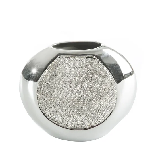 Wazon ceramiczny PAMELA z kryształkami - 21 x 11 x 18 cm - srebrny