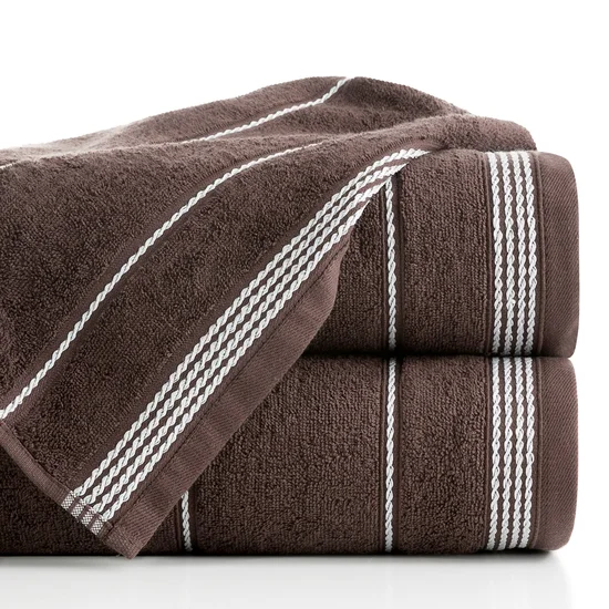Ręcznik z bordiurą w formie sznurka - 70 x 140 cm - brązowy