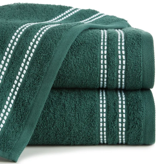 Ręcznik ALLY z bordiurą w pasy przetykany kontrastującą nicią miękki i puszysty, zero twist - 50 x 90 cm - zielony