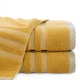 Ręcznik z żakardową bordiurą w pasy - 70 x 140 cm - musztardowy 1