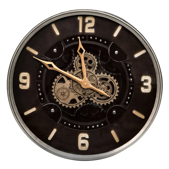 Dekoracyjny zegar ścienny w stylu industrialnym z ruchomymi kołami zębatymi - 60 x 8 x 60 cm - srebrny