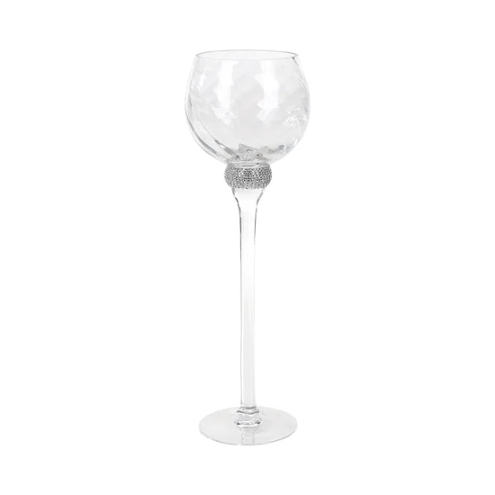 Świecznik bankietowy szklany kielich ze srebrną obrączką - ∅ 12 x 40 cm - biały