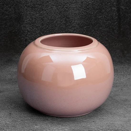 Osłonka ceramiczna na donicę SIMONA z perłowym połyskiem - ∅ 22 x 16 cm - różowy