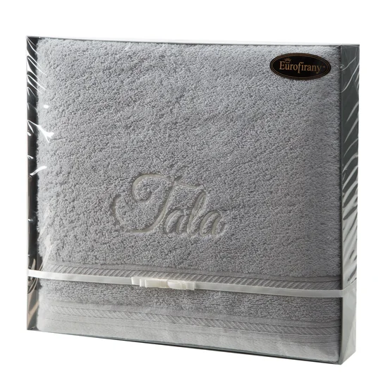 Zestaw prezentowy - ręcznik z haftem TATA - 35 x 30 x 5 cm - szary