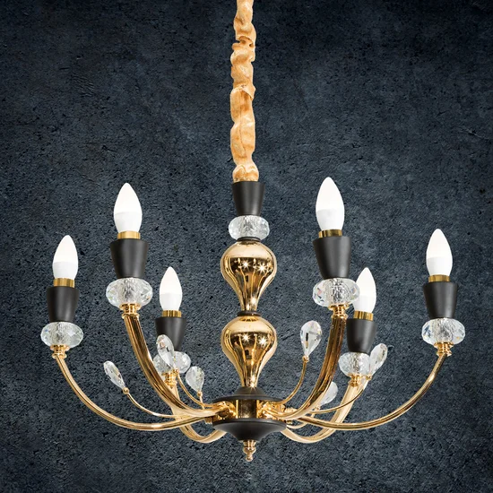 Lampa sześcioramienna MELBA z kryształami - ∅ 60 x 120 cm - złoty
