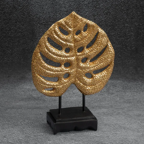 Liść monstery figurka dekoracyjna złota - 19 x 8 x 26 cm - złoty