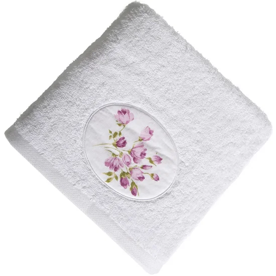 Ręcznik GARDEN z owalną aplikacją z z kwiatami - 70 x 140 cm - biały