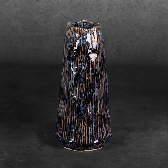 Wazon ceramiczny ALDA o nieregularnym kształcie w stylu boho - ∅ 14 x 28 cm - granatowy