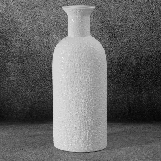Wazon ceramiczny RISO z drobnym wzorem - 16 x 11 x 40 cm - biały