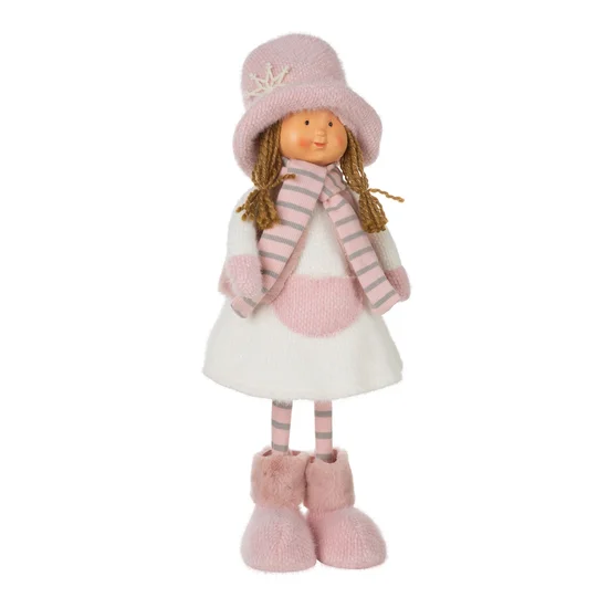 Figurka świąteczna DOLL lalka  w zimowym stroju z miękkich tkanin - 21 x 13 x 45 cm - różowy