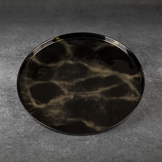 Patera ADA ze szkła artystycznego ze złotym marmurowym wzorem - ∅ 33 x 2 cm - czarny
