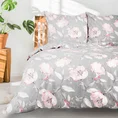 ELLA LINE Komplet pościeli ADELLE z bawełny z motywem różowych kwiatów - 160 x 200 cm, 2 szt. 70 x 80 cm - jasnoszary 1
