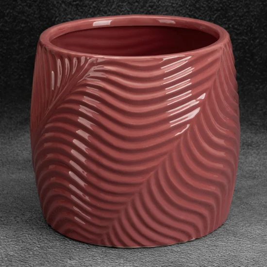 Osłonka ceramiczna na doniczkę SENA z wytłaczanym wzorem - ∅ 22 x 20 cm - różowy