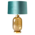 Lampa stołowa MUSA na szklanej podstawie z miodowego szkła z welwetowym abażurem - ∅ 40 x 69 cm - turkusowy 3