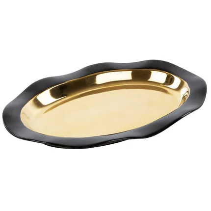 Patera ceramiczna o falującym kształcie czarno-złota Patera ceramiczna o falującym kształcie czarno-złota - 31 x 22 x 4 cm